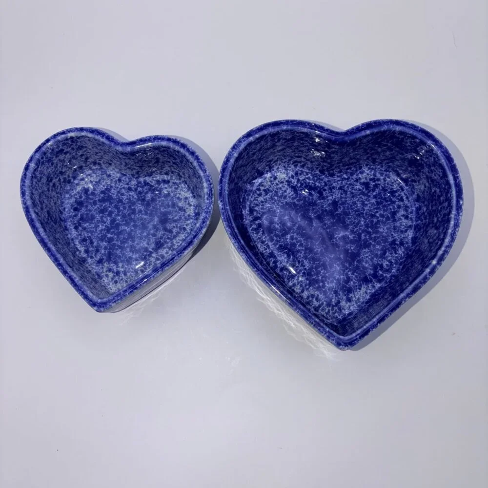 Cache Stoneware Blue Heart Bowls | Made in Portugal | Set of 2